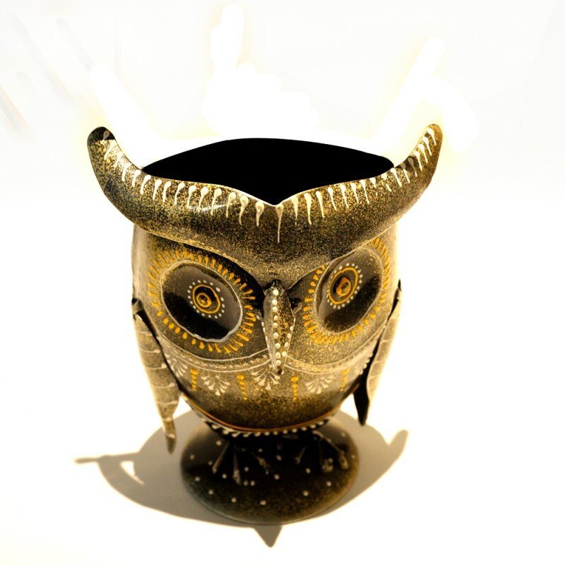 Black Metal Owl Pen Holder
