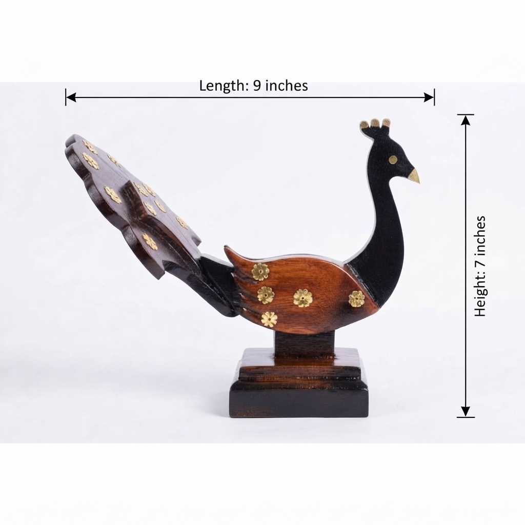 Handcrafted Wooden Peacock Showpiece with Mobile Holder thumbnail 3