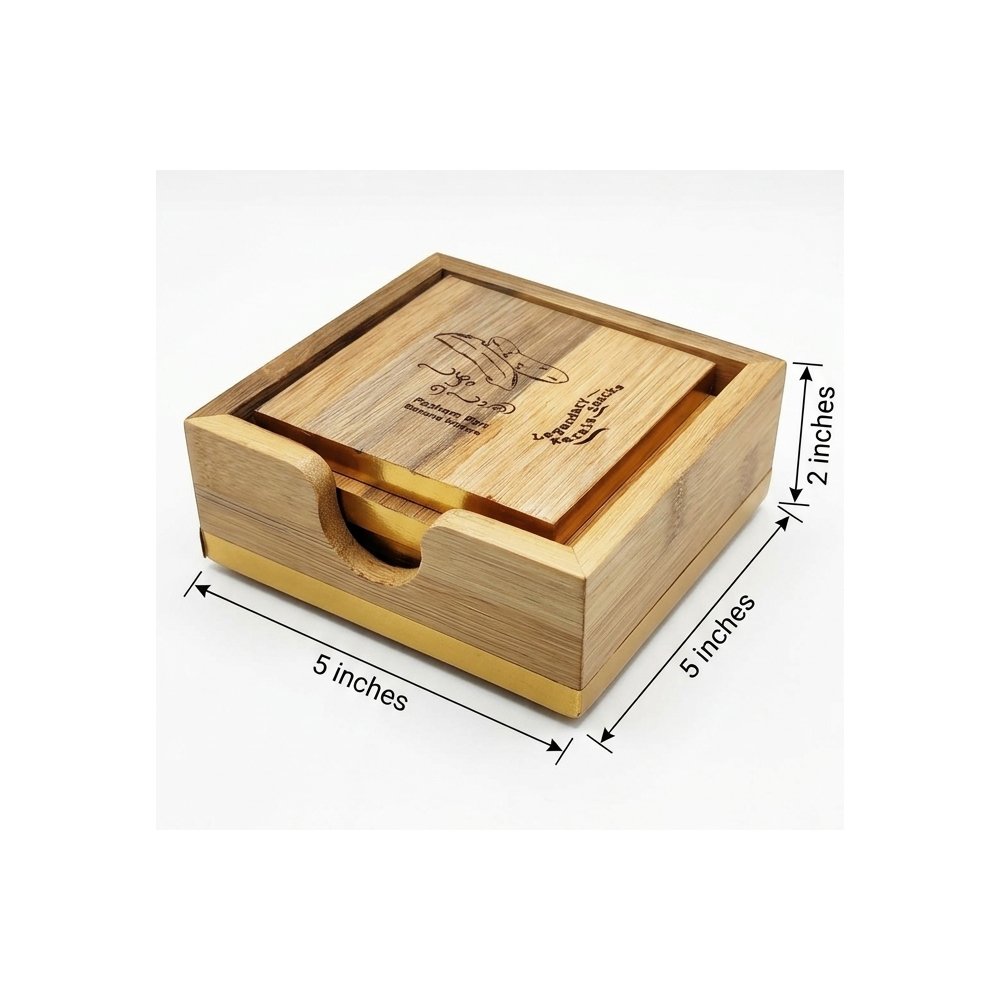 Handcrafted Bamboo Coaster Set with Holder – Authentic Kerala Snack Theme thumbnail 4
