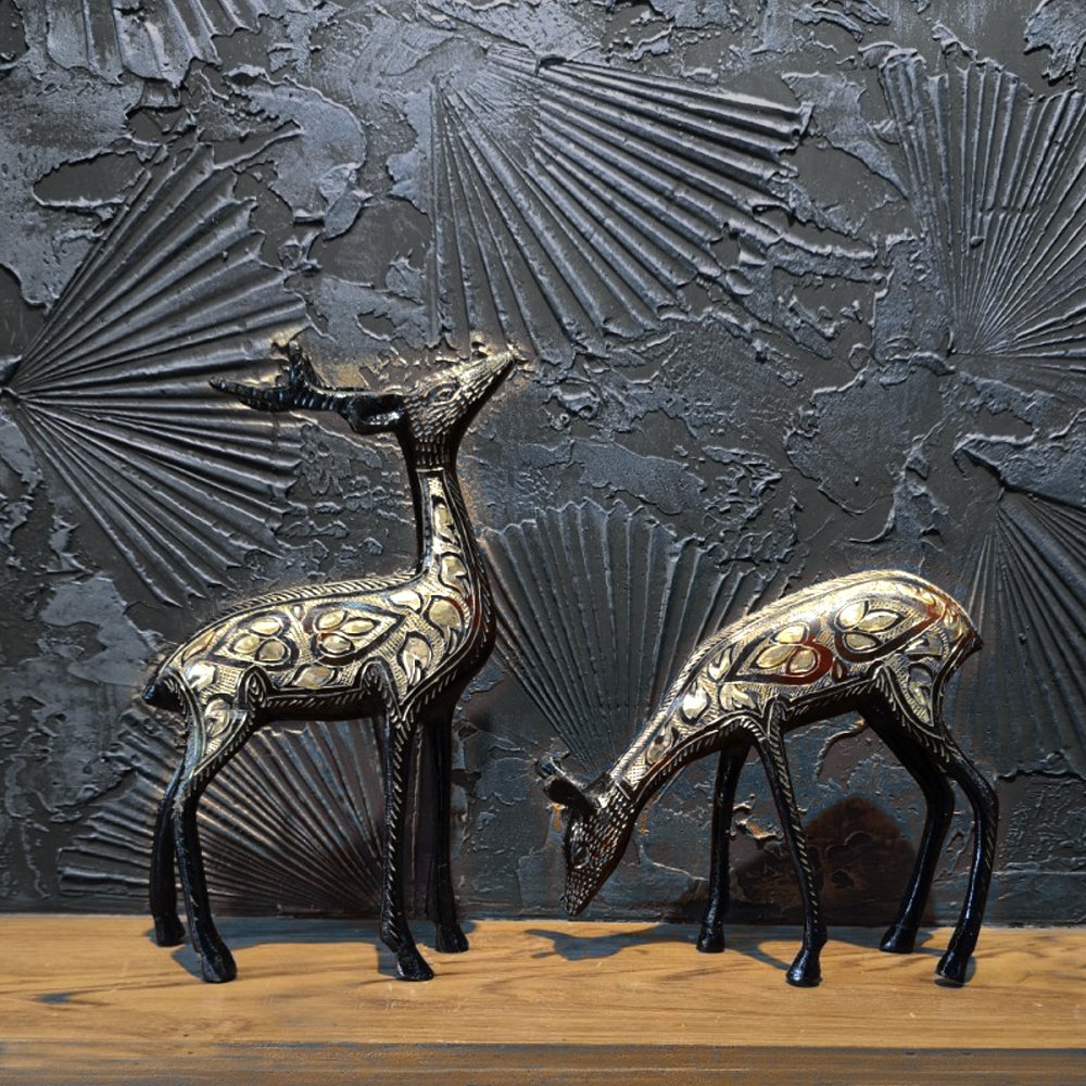 Brass Metal Art Black & Golden Colour Deer Showpiece for Decor & Gifting thumbnail 2
