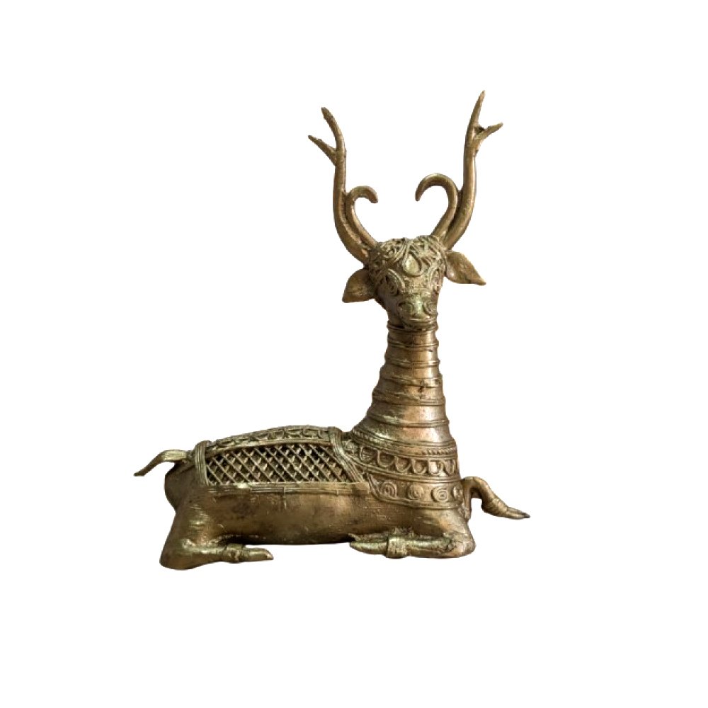 Dhokra Gold Colur Metal Art Deer Showpiece for Decor & Gifting