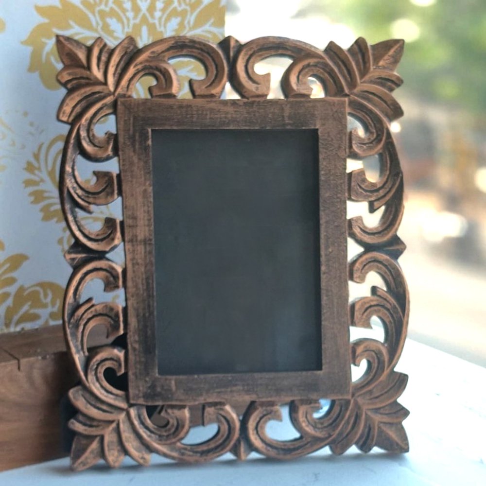 Antique Styled Floral Wooden Carved Photo Frame for Gifting and Decor thumbnail 2