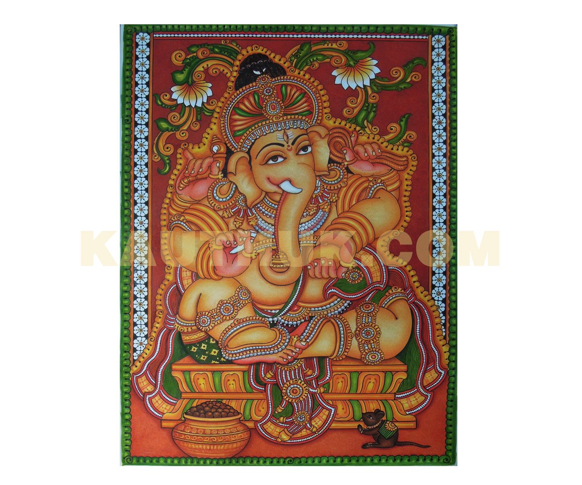 Kerala Mural Painting Ganapathy, Lord Ganesha for Auspicious Interior Decor