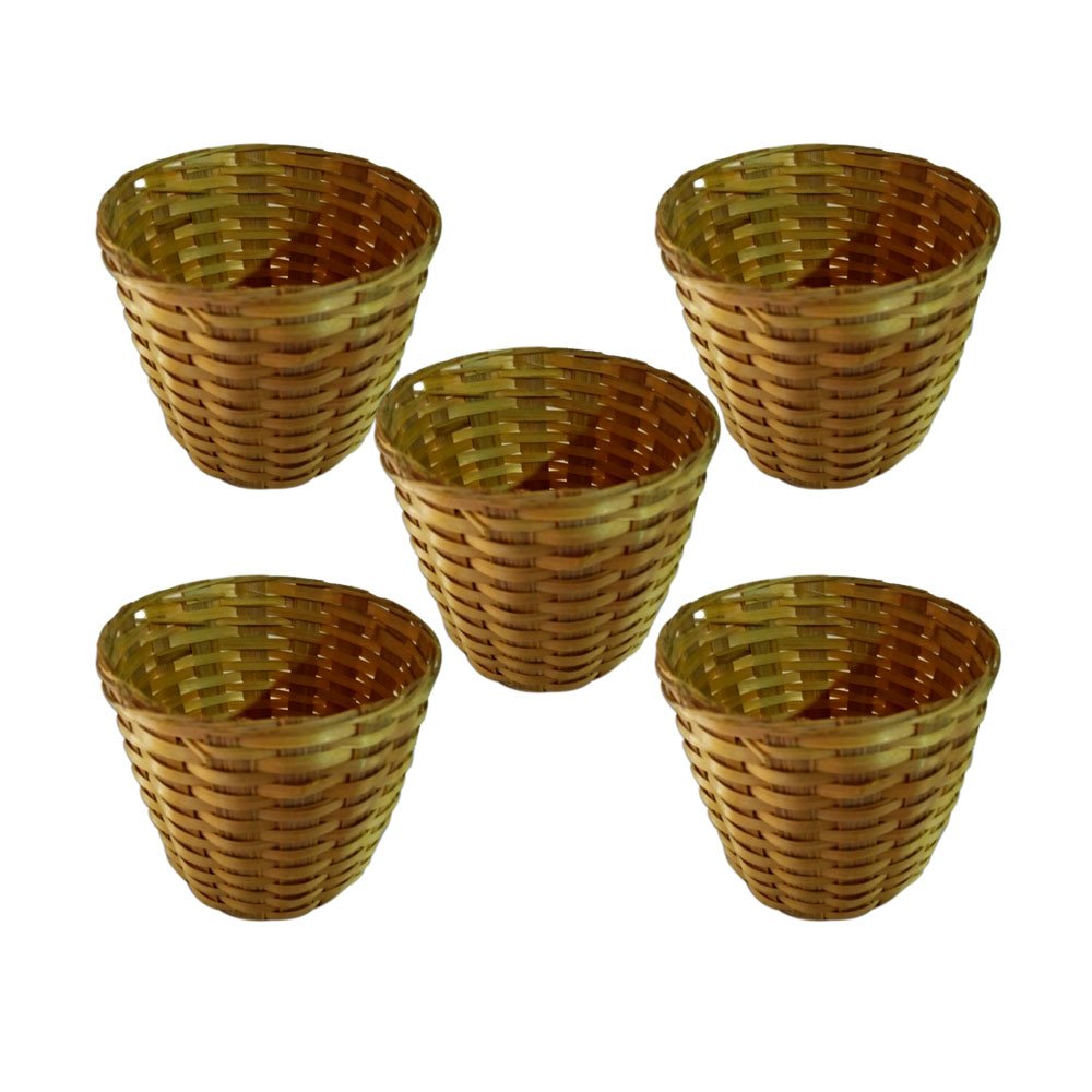Hand Crafted Natural Bamboo Gift/Potpourri Basket For Home Decor/Serving (Set of 5 Baskets, Beige)