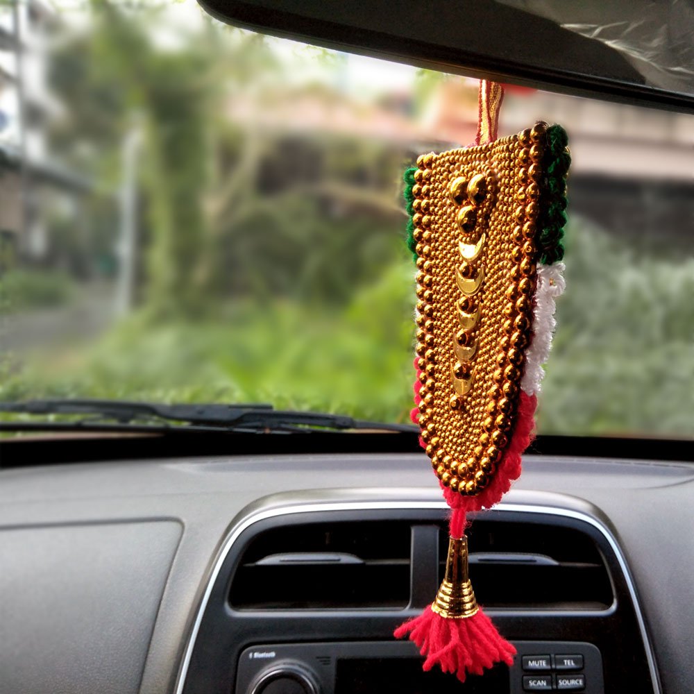 Handcrafted Car Hanging Pooram Festival Elephant Caparison Nettipattom with Fabric & Decorative Beadings for Car Decoration thumbnail 2