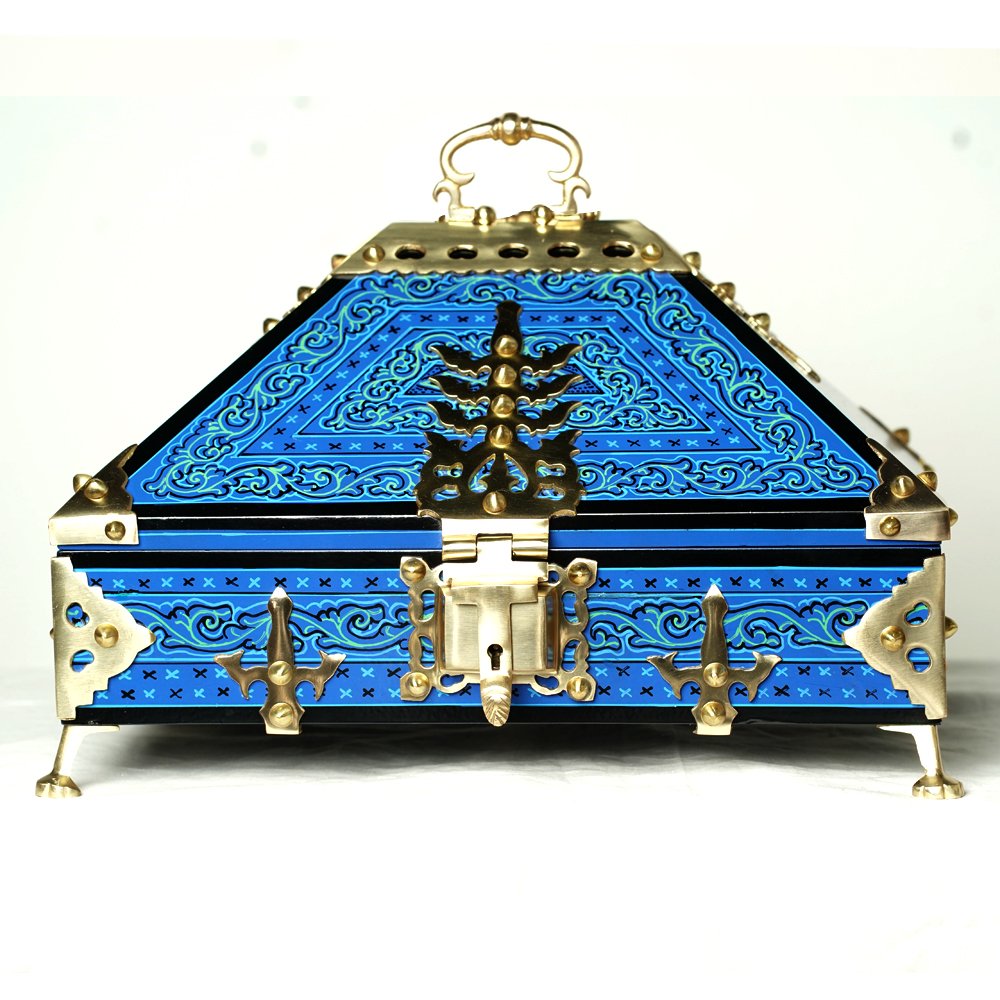 Kauthuk Mahagony Wood Crafted Mural Painted Nettur Petti Traditional Jewellery Box (Blue, 13 x 9 Inches)