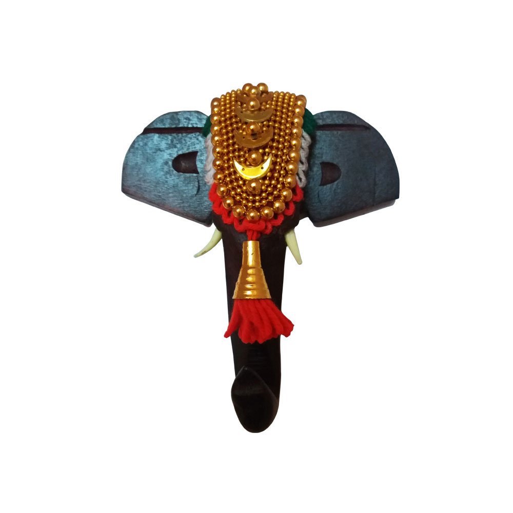 Traditional Wood Made Rosewood Finish Pooram Festival Caparisoned Elephant Head for Home Decor & Gifting thumbnail 2