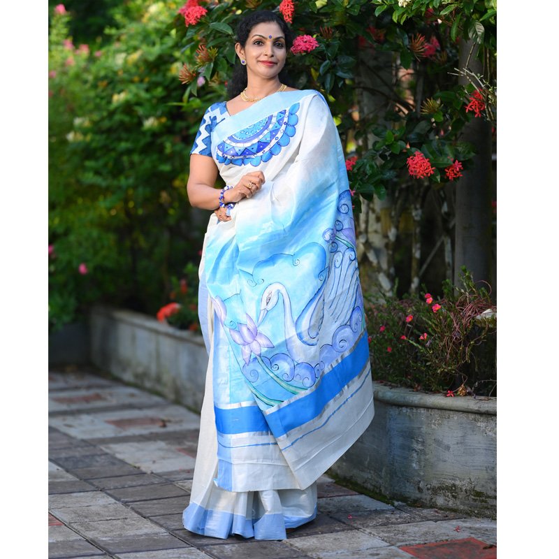 Handpainted Designer Tissue Weave Saree Occasional Wear