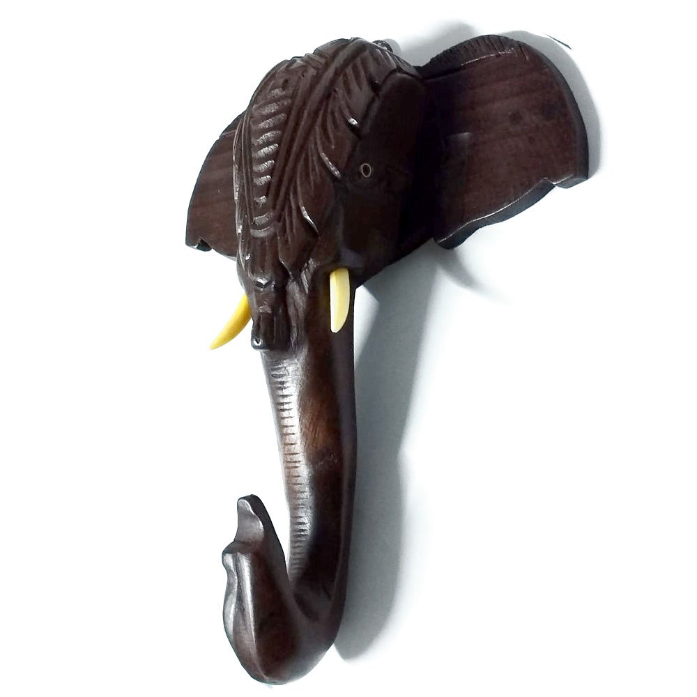 Carved Wooden Pooram Elephant Head Wall Hang for Home Decor