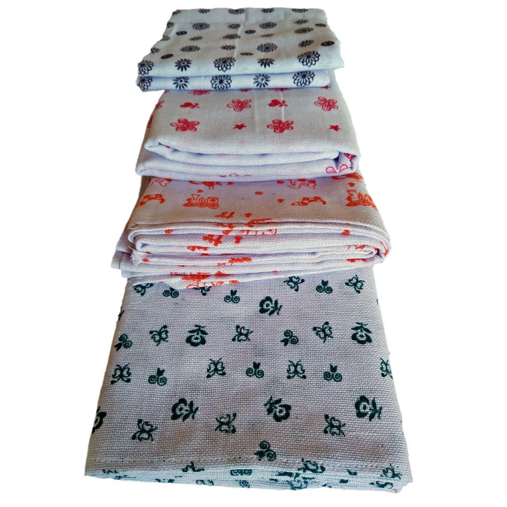 Printed Light Cotton Bath Towel Thorthu For Bathroom & Multipurpose Use (White with Print, Set of 4) thumbnail 2