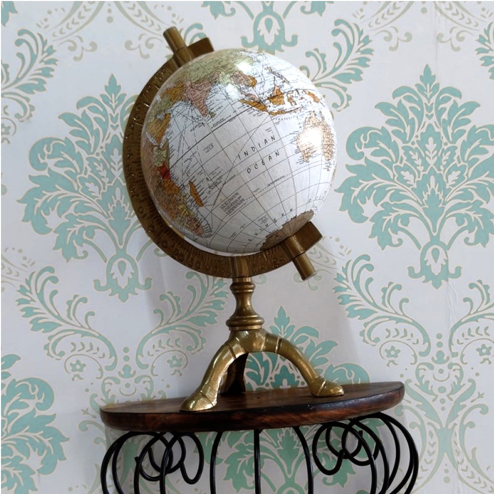 Handcrafted Wooden Decorative Earth Globe with Vintage Colored Map thumbnail 2