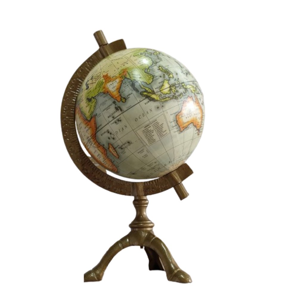Decorative Wooden Crafted Globe in Brass Stand for Utility and Decor
