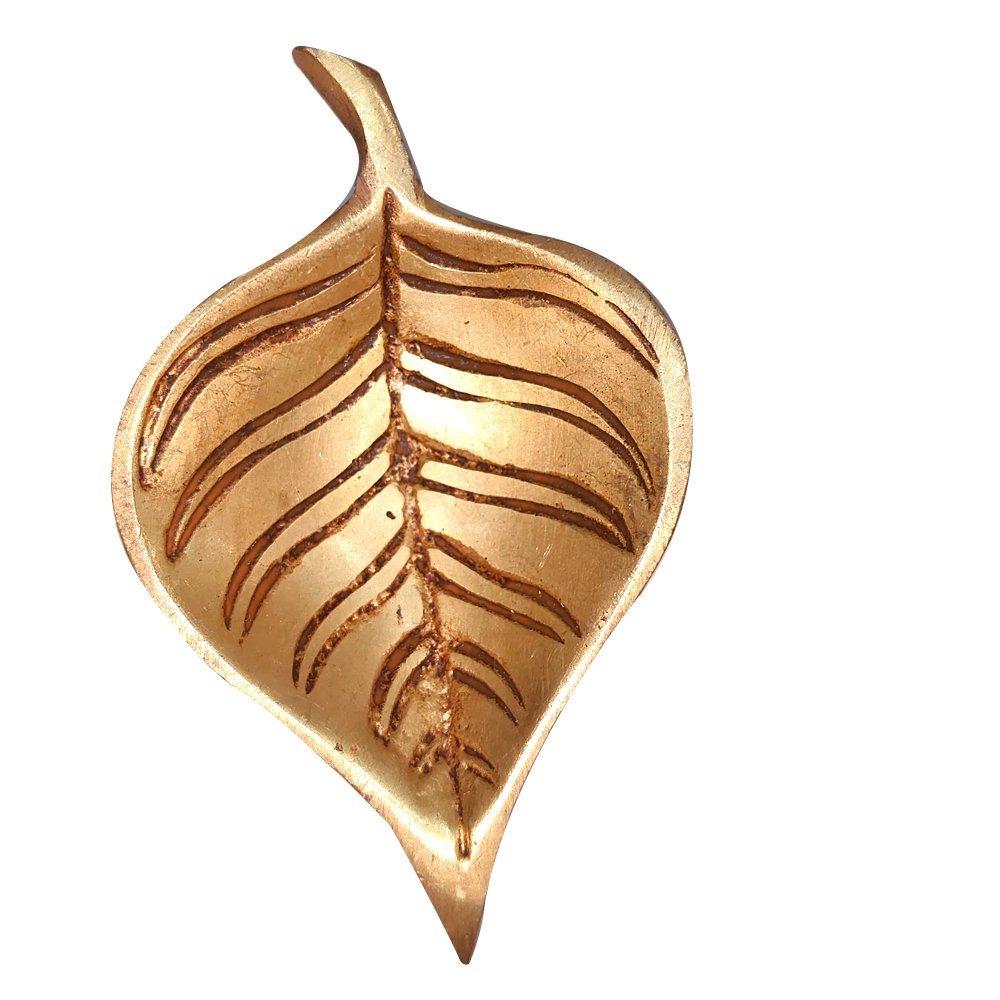 Leaf shaped Diya crafted in Brass in ethnic design for Home Decor and Pooja thumbnail 2