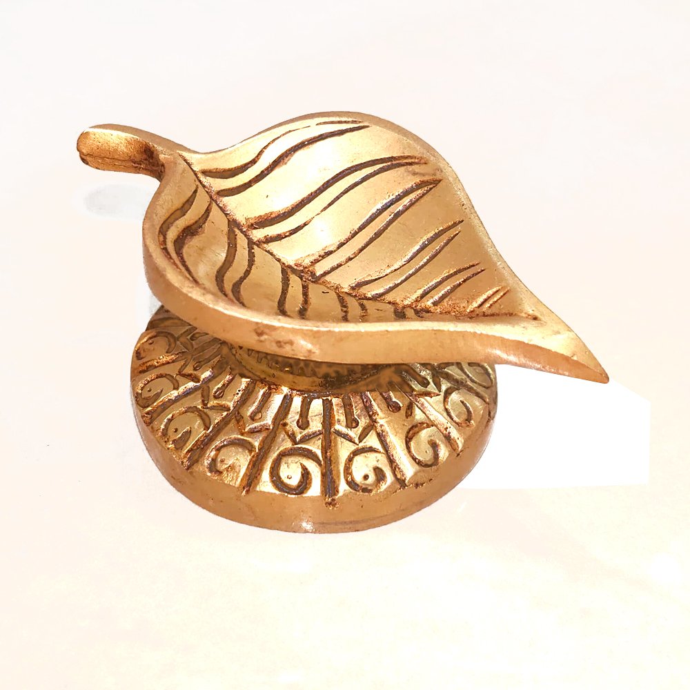 Leaf shaped Diya crafted in Brass in ethnic design for Home Decor and Pooja