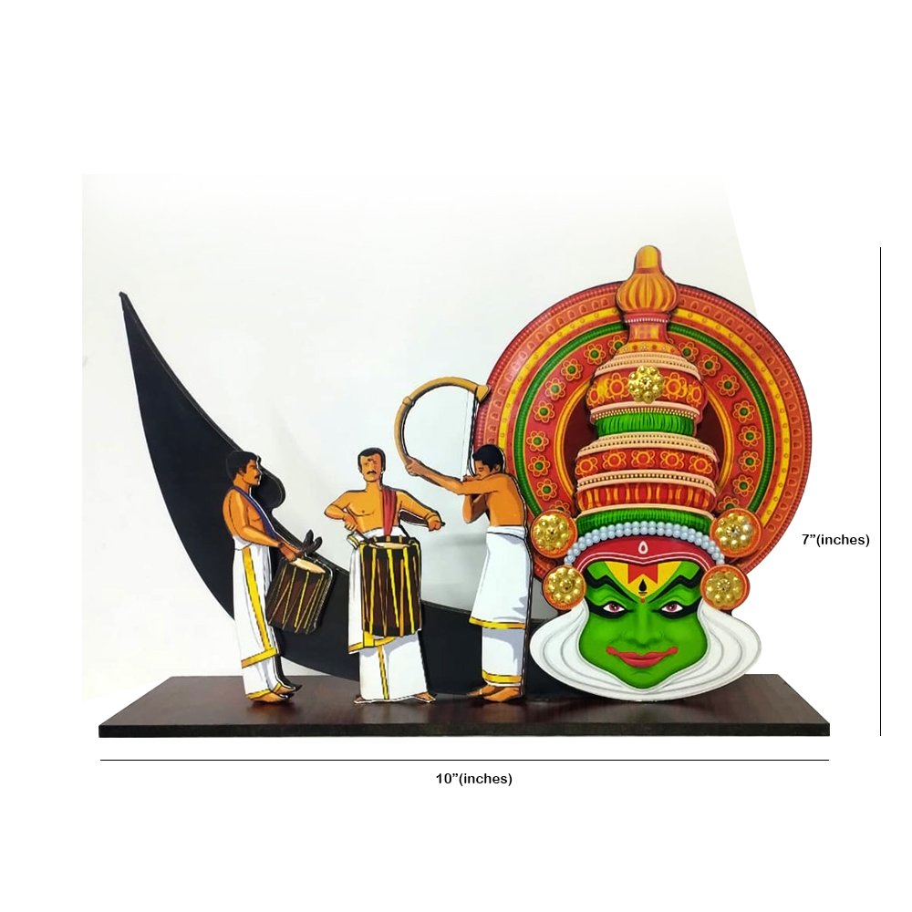 Kerala Souvenir Plaque Memento with Kathakali & Chenda Melam Traditional Temple musical with Chundan Vallam or the Race Boat for Gifting thumbnail 2