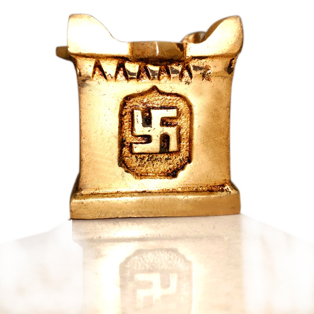 Brass Metal Crafted Square Swastik, Ohm, Shri carved Oil lamp in Box Design for Home Decor thumbnail 2