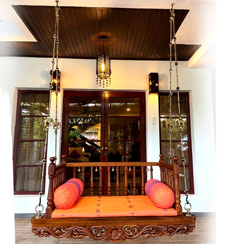 Teak Wood Crafted Swing Seater Traditional Design For Living Area Decor 4feetX2feet