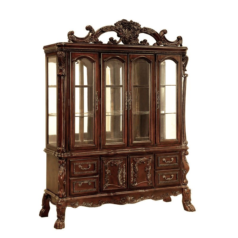 Vintage Style Mahagony Wood Crafted Crockery Cupboard with Intricate Carving Design