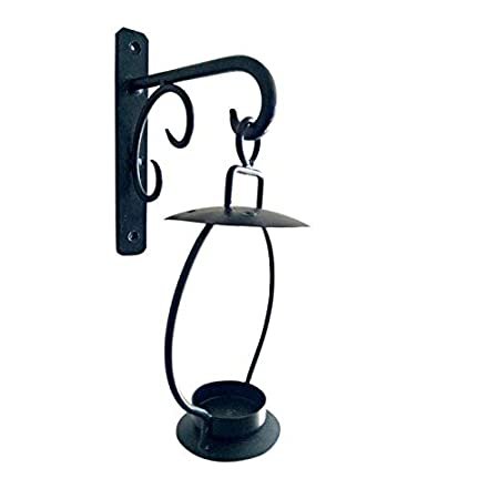 Decorative Wall Mount Lantern Design Wrought Iron Candle Stand with Glass Holder for Home Decor (Black)