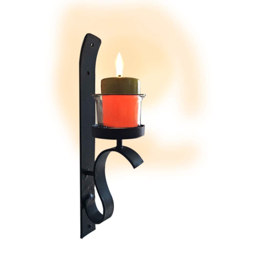 Kauthuk Decorative Slim Wall Mount Wrought Iron Candle Stand with Glass Holder for Home Decor (Black) thumbnail 2